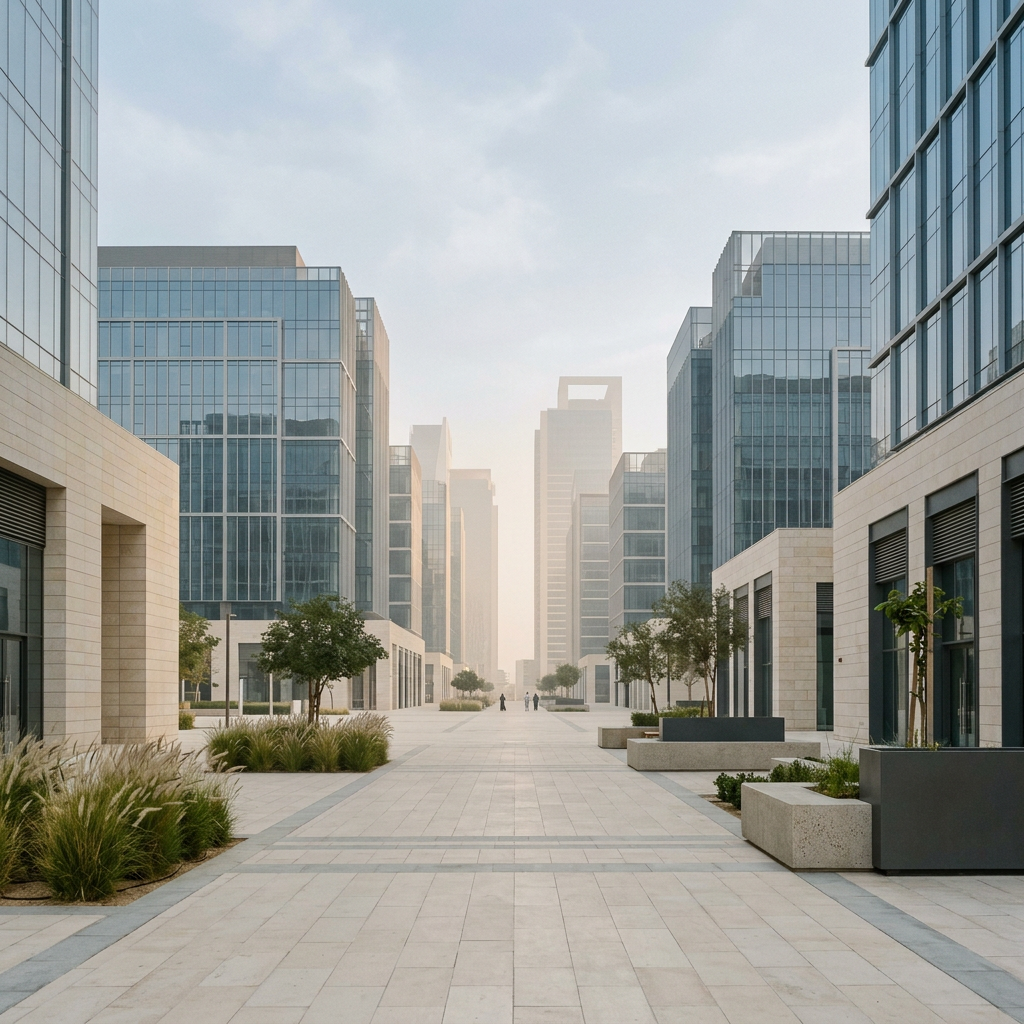 Contemporary commercial buildings in Dubai