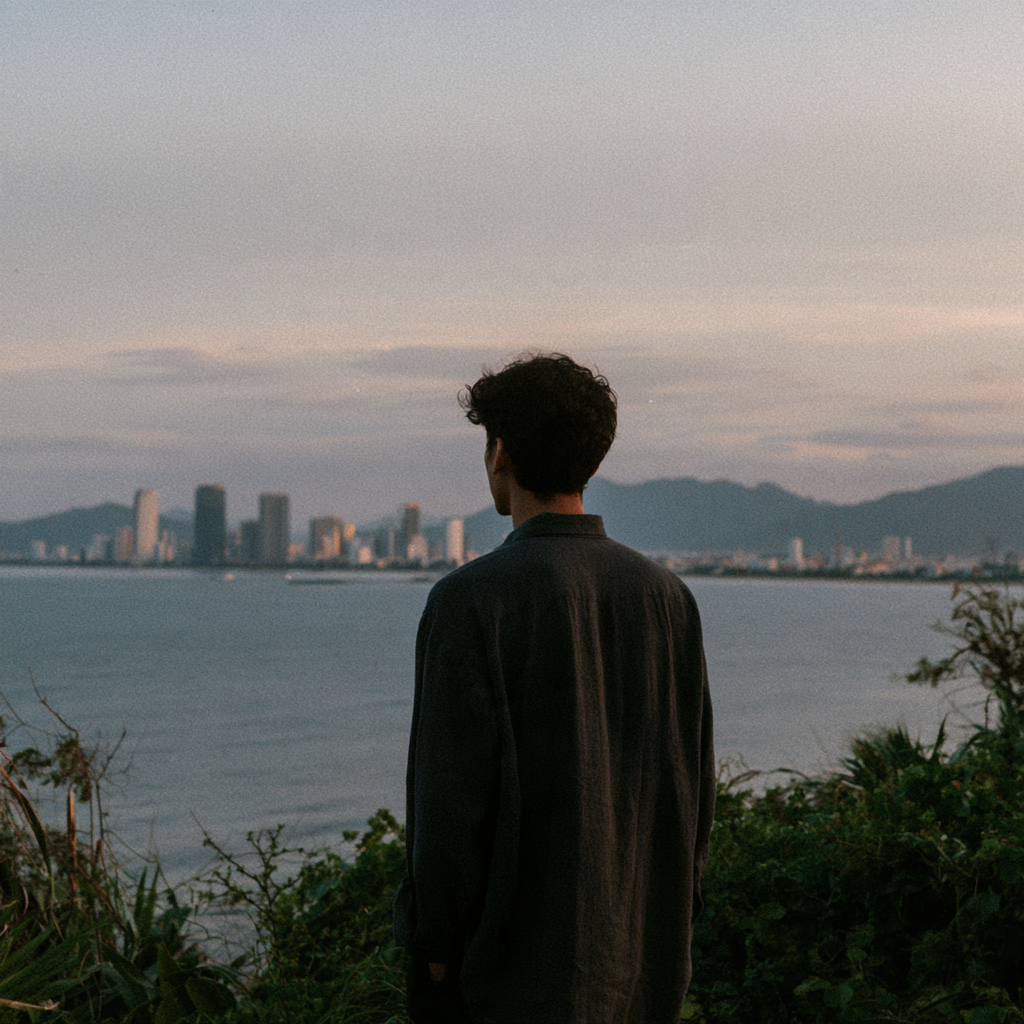 A business owner looking across the bay to the Da Nang skyline