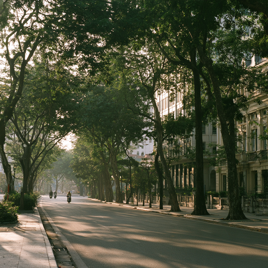Tree-lined avenue in central Hanoi