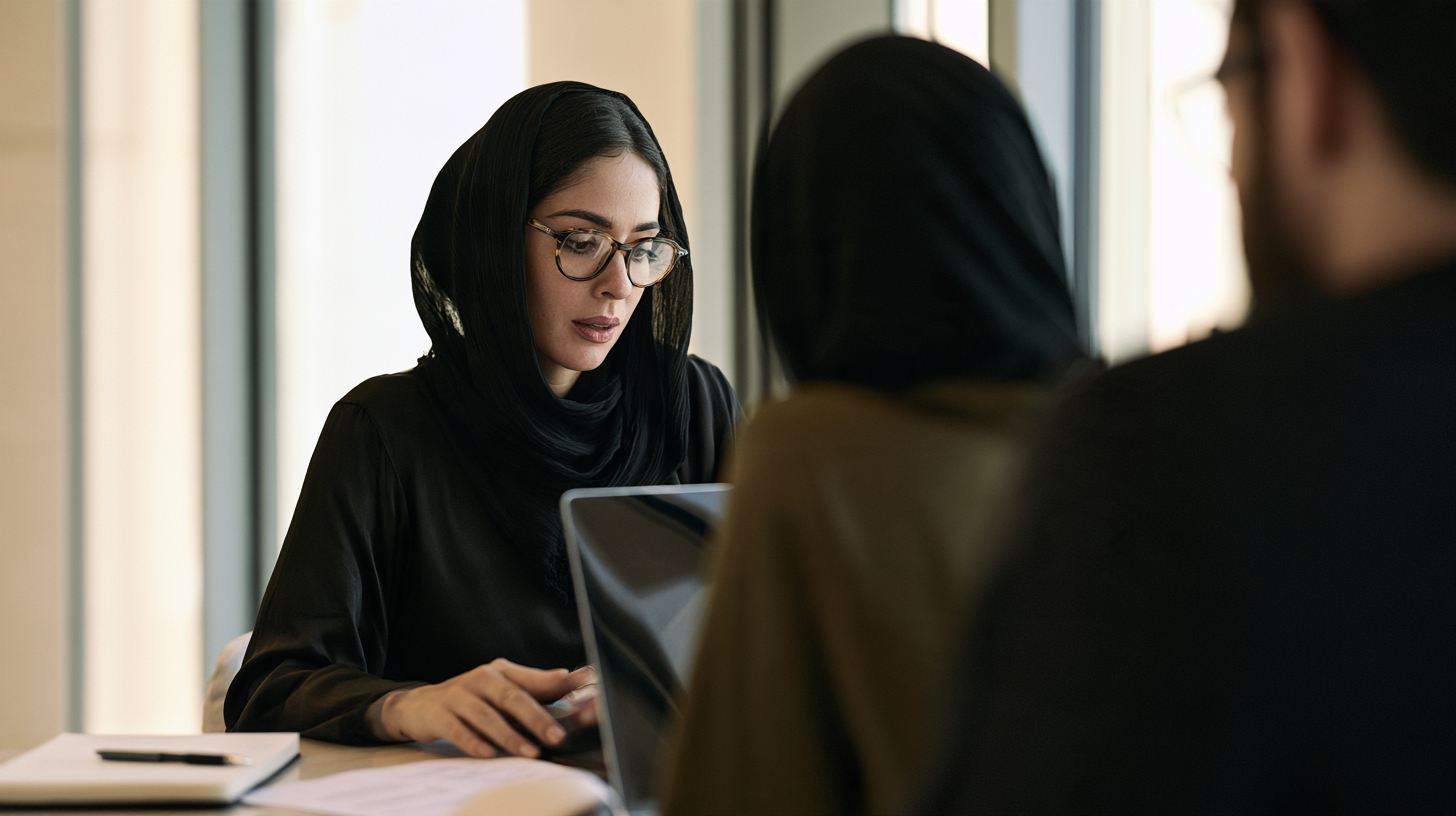 A working meeting in a clean UAE corporate office