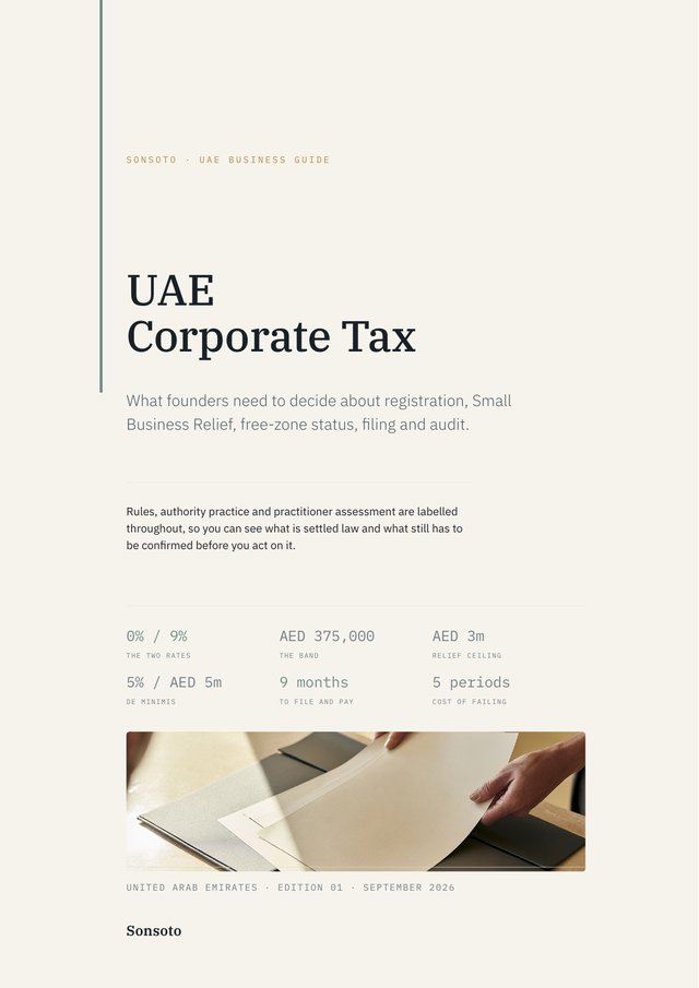 Cover of the Sonsoto UAE Corporate Tax guide