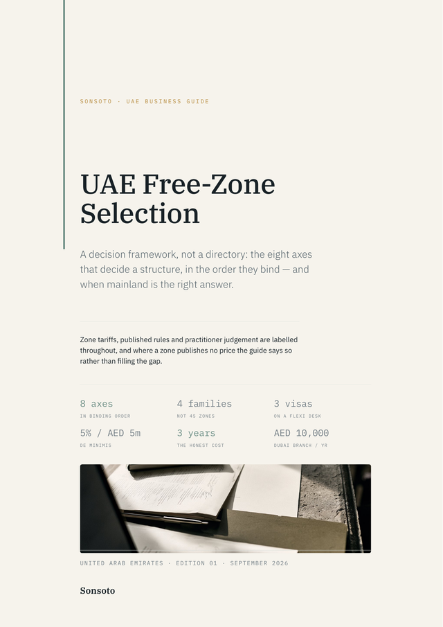 Cover of the Sonsoto UAE Free-Zone Selection guide