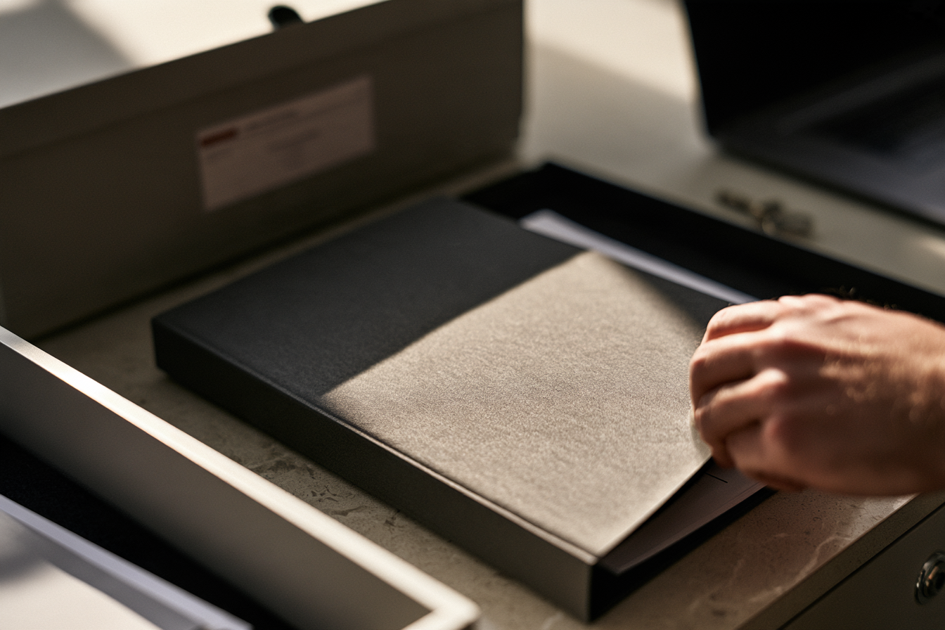 A document folder placed in a tray