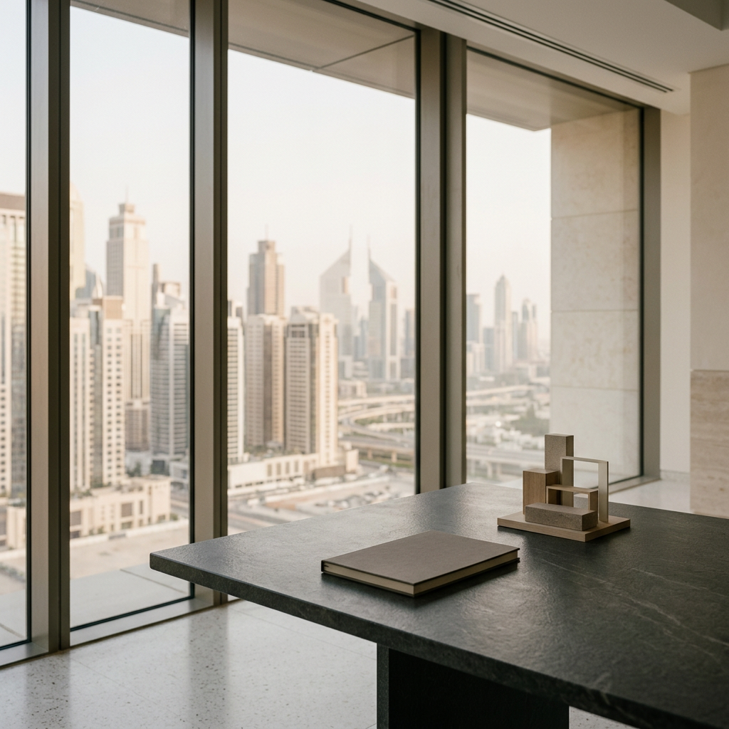 Quiet executive office with a city view
