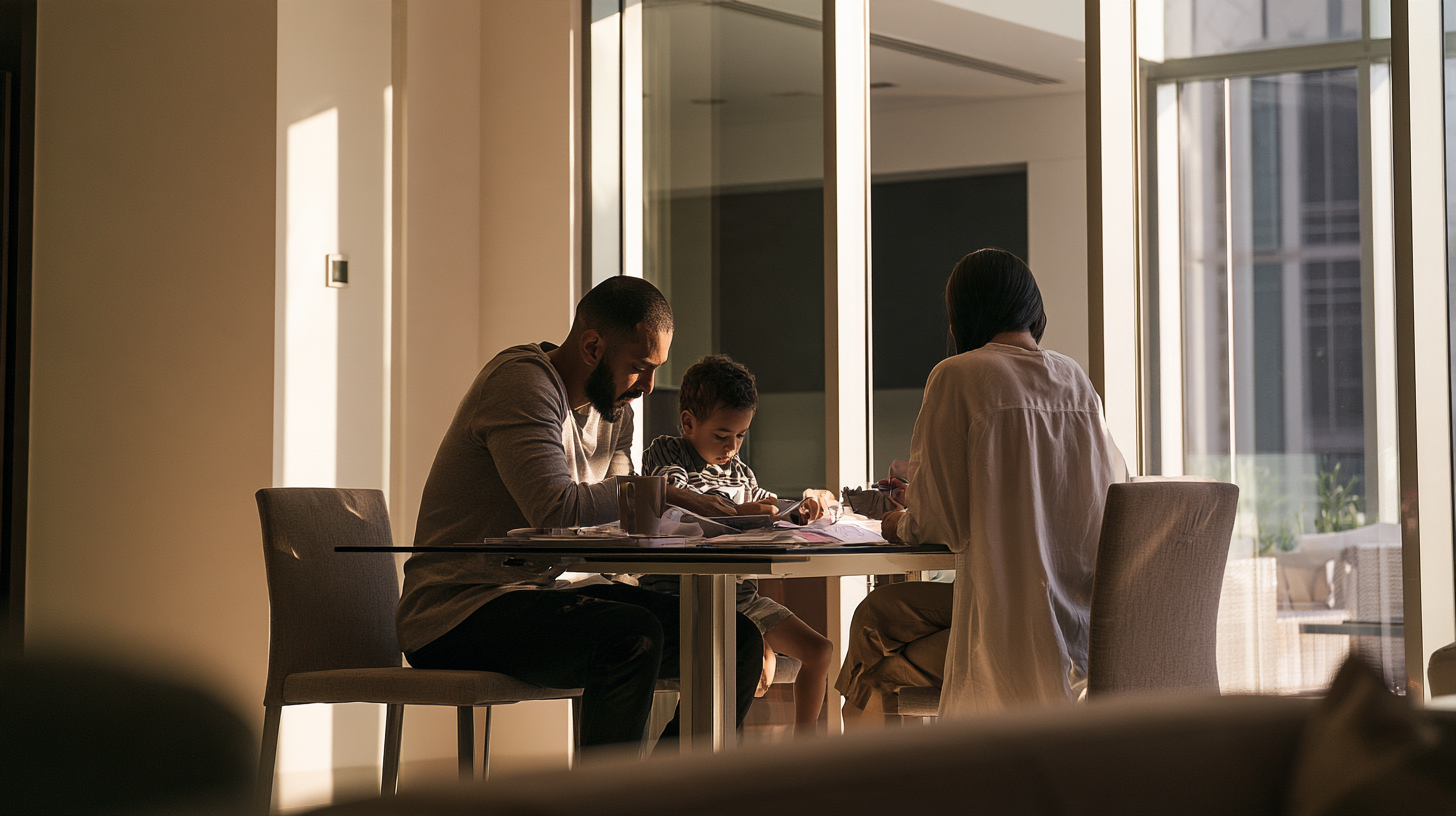 Parent spending time with children at a home table
